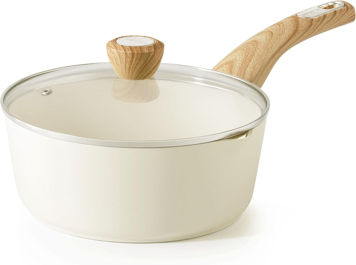 SENSARTE Ceramic Nonstick Sauce Pan with Lid, 3.0 Quart Saucepan with Double Spout, Large Cooking Pot, Non toxic Kitchen Sauce Pot, Non stick Saucier Pan, Induction Cookware, PFOA PTFE PFAS Free