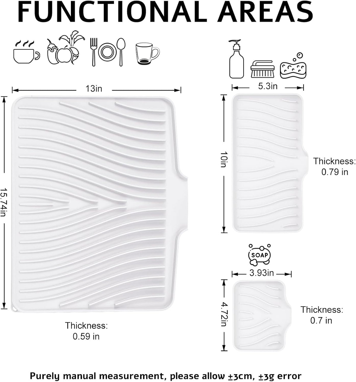 Silicone Dish Drying Mat for Kitchen Counter, Dish Drying Pad, Non-Slip Drain Pad with Built-in Drain, Heat Resistant Stone Drying Mat, 1 set (Ivory)