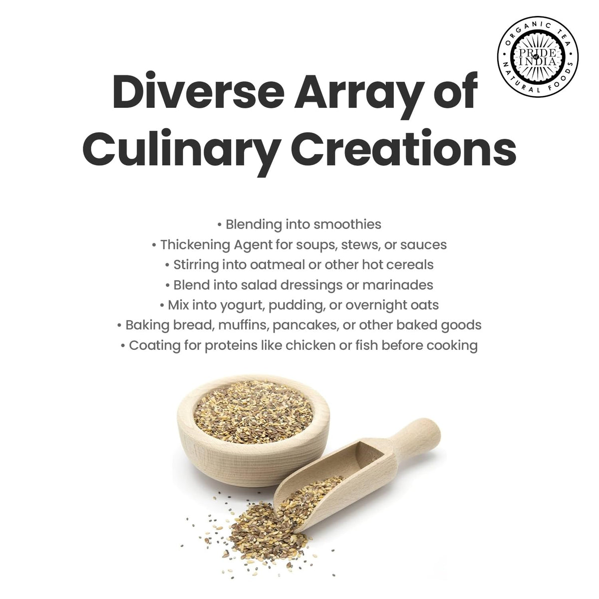 Pride of India- Triple Omega Superseed Flour 1 lbs (454 gm) Nutty Earthy Taste Milled in Small Batches | Chia Flax Sesame Seed mix | Ideal for Muffins Smoothies Oatmeal Pudding | Vegan, Gluten-Free