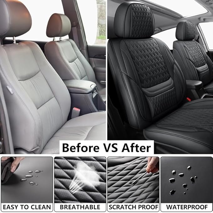 Car Seat Covers Full Set Custom Fit for Pontiac G3 2009-2010 - Premium Faux Leather with Lumbar Support | Breathable, Waterproof, Anti-Slip, Durable (Black,Full Set)
