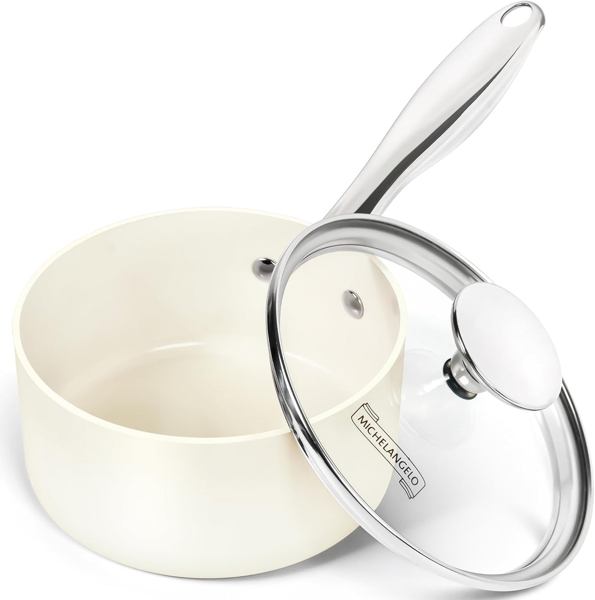 MICHELANGELO 1 Quart Saucepan with Lid, Nonstick Sauce Pan with Non-Toxic Ceramic Coating, Cream Sauce pan, 1 Qt Saucepans, Oven Safe