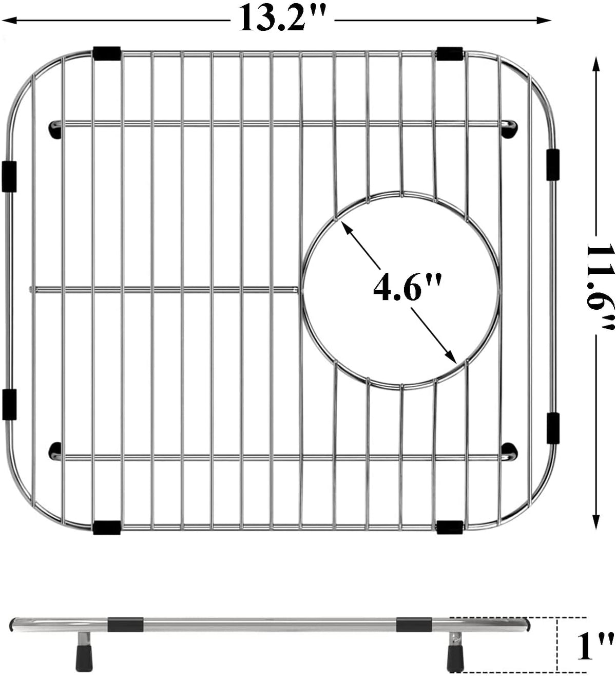 Bottom of Sink Protector Rack, Stainless Steel 13.2"x11.6" Sink Grid Dish Drying Rack Grate with Rear Drain Hole 2 Packs