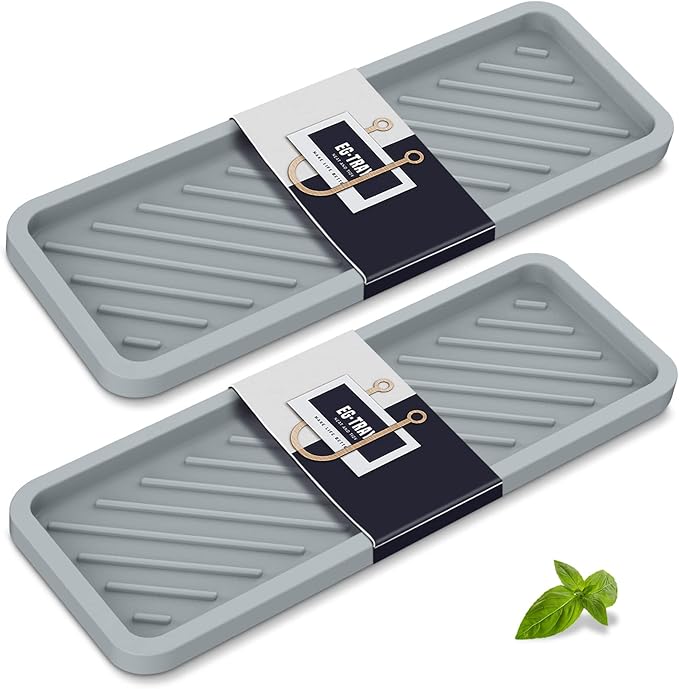 EG-SIPRO Kitchen Sink Organizer Tray,Sponge Holder for Kitchen Sink Bathroom Counter Tray Sponge Caddy Silicone Soap Holder for Soap dispenser, Bottle, Dishwashing Accessories(2-pack)
