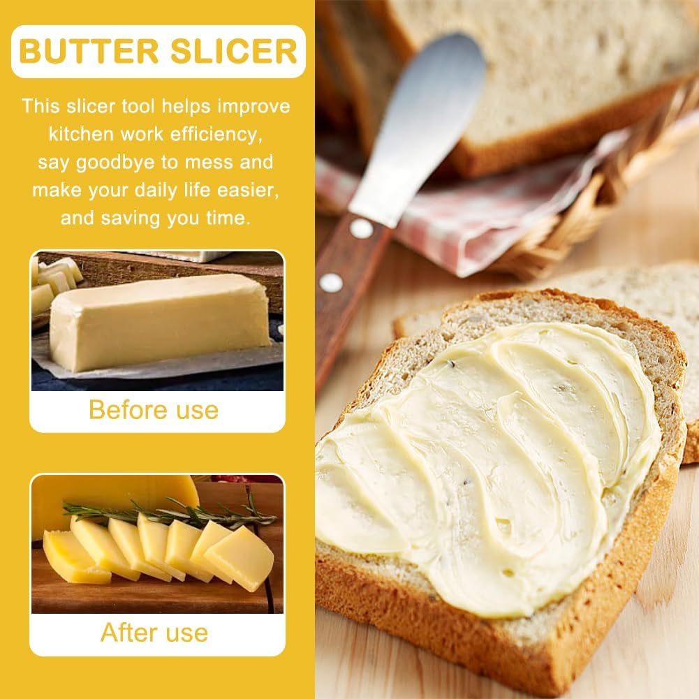 Butter Slicer Cutter for Single Stick Butter, 17 Stainless Steel Wires for Portion Control, 50PCS Baking Paper Included, for Cheese, Egg, Fruit, and Soft Foods, Easy Cleaning, Home Baking or Serving