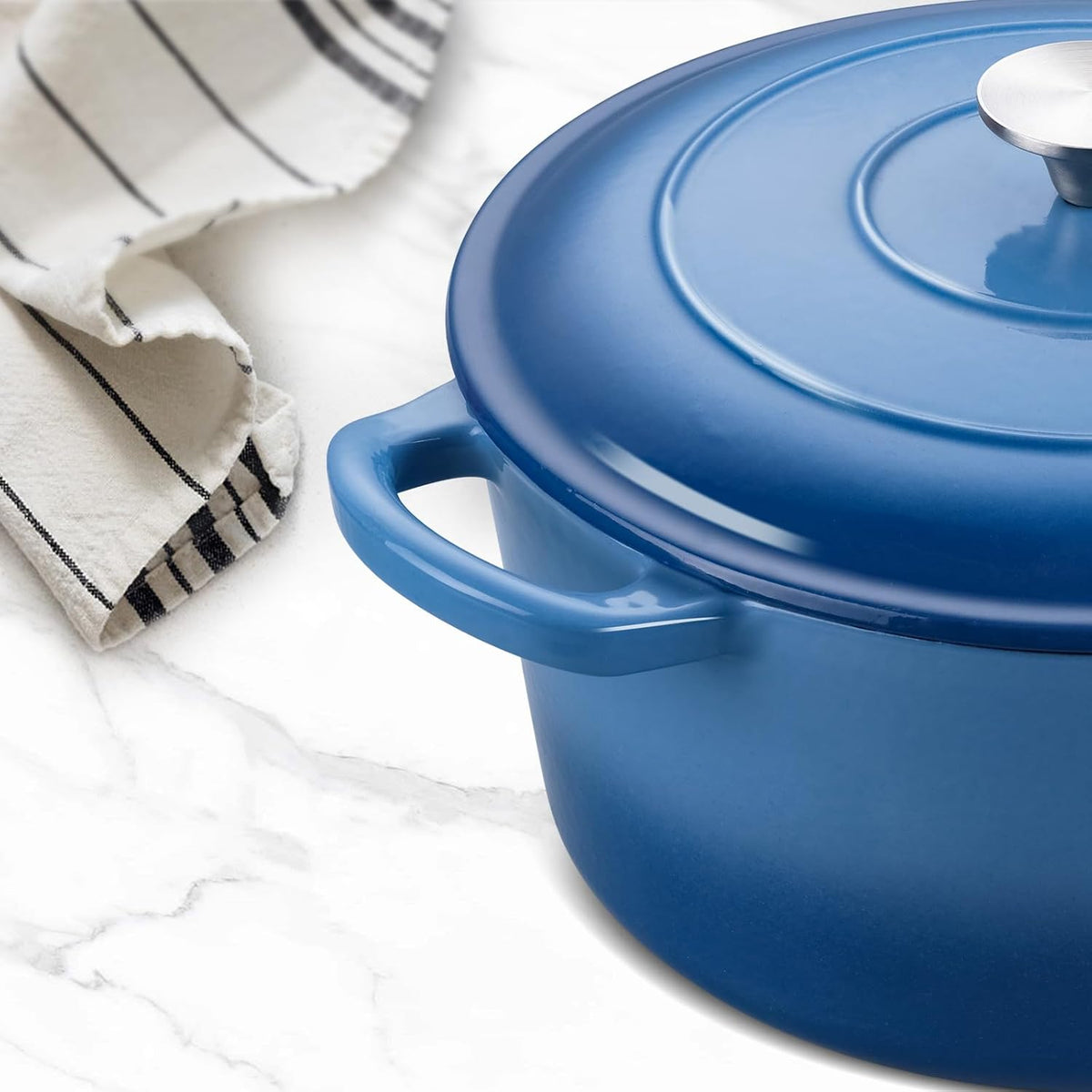 6 Quart Round Dutch Oven with Lid, Leonyo 6QT Enameled Cast Iron Dutch Oven for Sourdough Bread Baking, Heavy Duty Cookware for Braising, Stews, Roasting, Blue