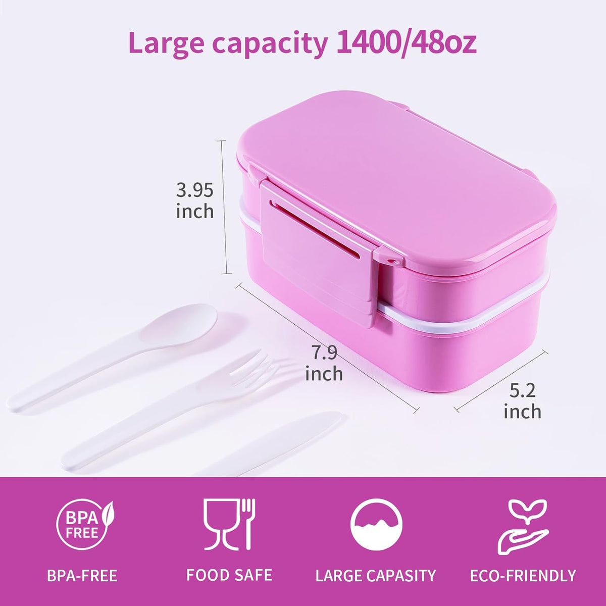 Lunchneo bento box for adults, separate for men and women, set of utensils and dipping containers, cute Japanese bento box, microwave heatable(Pink)