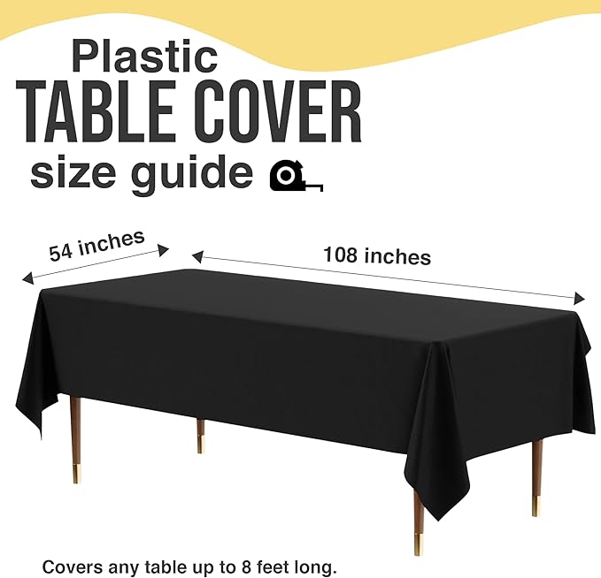 Party Solids 66% Thicker Premium Plastic Table Cloth Rectangle Table Cover 0.5 Mil 12 Pack Black Table Cloth 54 Inch x 108 Inch Disposable Tablecloth Won't Tear Easily Like Cheap Thin Brands