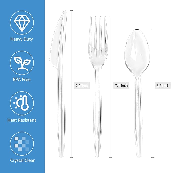 EcoDispose 350 Count Plastic Silverware, Heavy Duty Plastic 200 Forks. 100 Spoons, 50 Knives Disposable Utensils Cutlery Set for Party Supplies