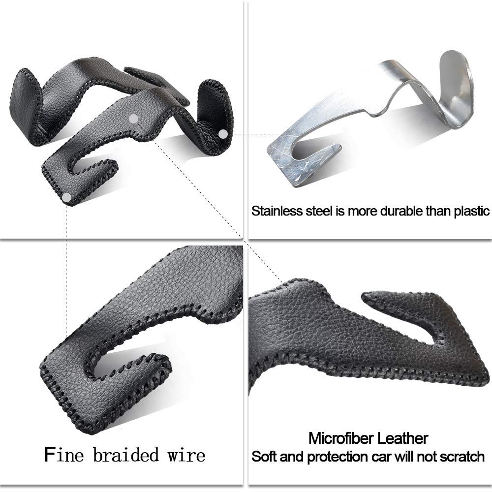 2 Pack Car Headrest Hooks, Microfiber Leather & Alloy Purse Hook Holds 45lb
