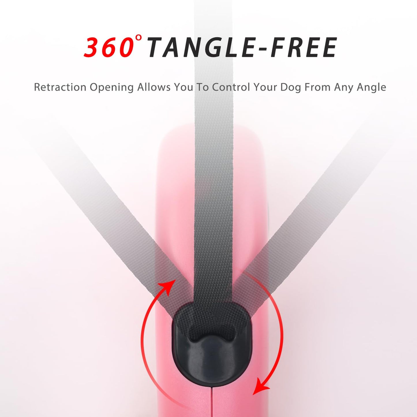 enrgticdg 16Ft Retractable Dog Leash,Light Weight Leash for Small to Medium Dogs/Cats Up to 50lbs,Stainless Steel Spring Strong Nylon Tape, Tangle Free, One-Handed Brake.(Pink-Black)