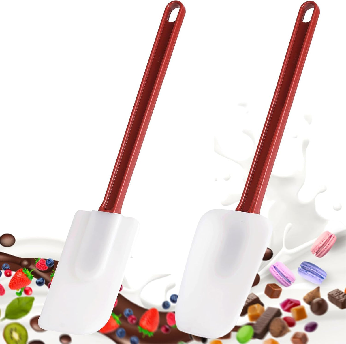 Commercial Spoonula Rubber Spatula Set, High Heat Spatula Spoon 9.5 Inches, Commercial Spatula for Cooking, Rubber Spatula Set Resistant to 500℉ (1 Scraper 9.5"+1 Spoonula 9.5")
