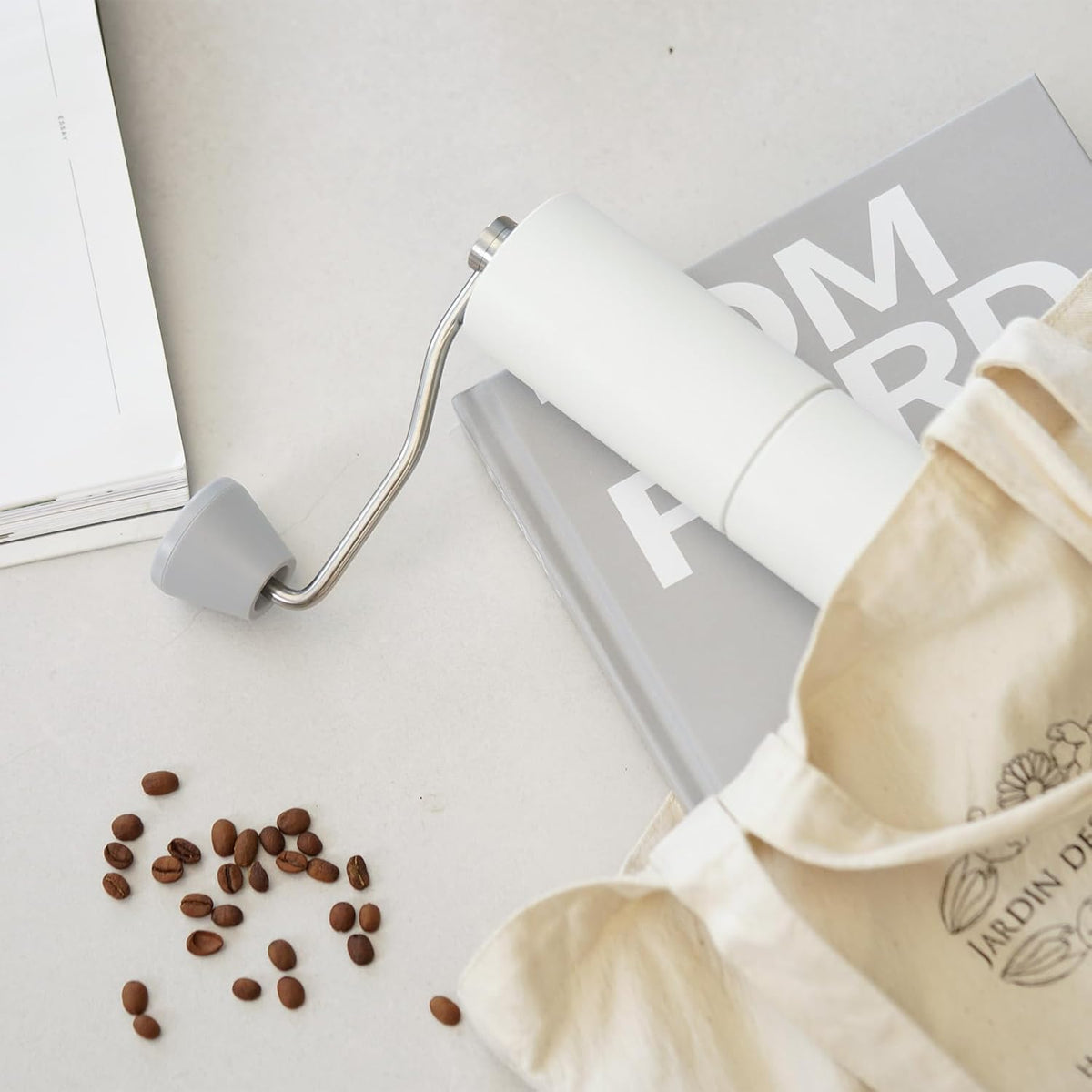 TIMEMORE Manual Coffee Grinder Foldable Hand Coffee Grinder Stainless Steel Conical Burr Chestnut C2 MAX Internal Adjustable Setting Capacity 30g French Press Coffee for Travel, Camping, Home White