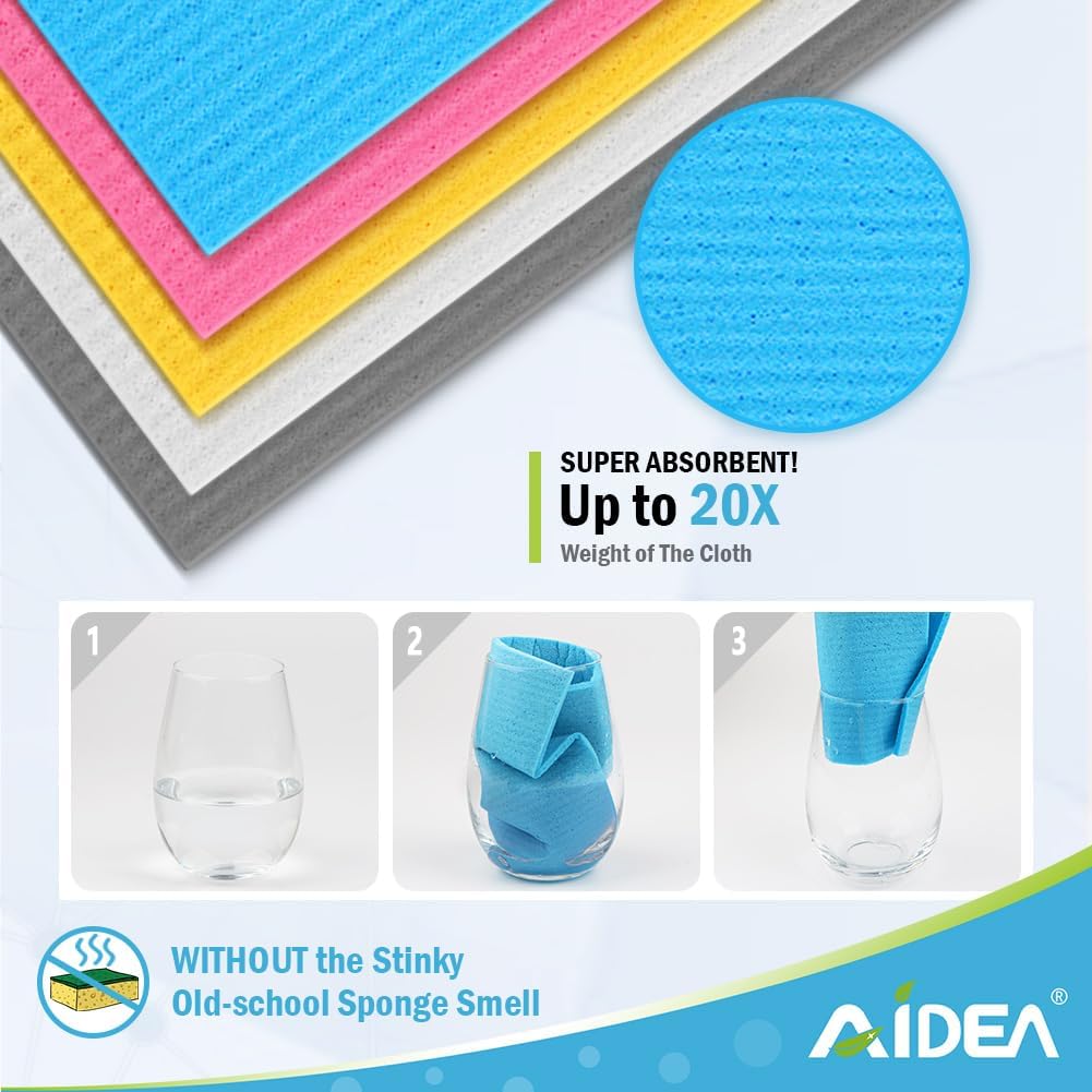AIDEA Swedish Dishcloths for Kitchen-10PK, Absorbent Sponge Dish Cloth, Dishcloths for Washing Dishes, Reusable Paper Towels Dish Cloths, Swedish Towels for Home, Kitchen, Glass, 7" x 6"