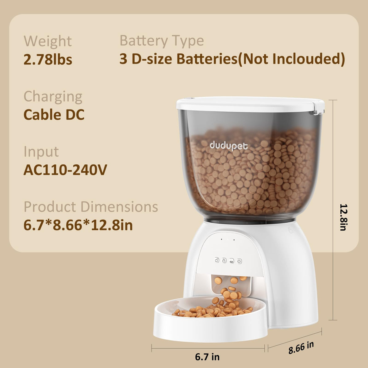 Automatic Cat Feeder with WiFi, Timed Cat Dry Food Dispenser for Cats Dog