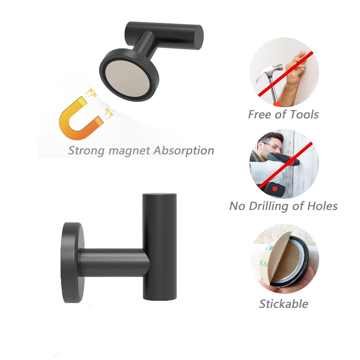 Magnetic Hooks Coat Magnet Hooks for Hanging,Magnetic Hooks Heavy Duty with Rare Earth Neodymium for Pot Holder,Grill,Refrigerator,Home,Kitchen,Workplace or Office.Pack of 2,Black