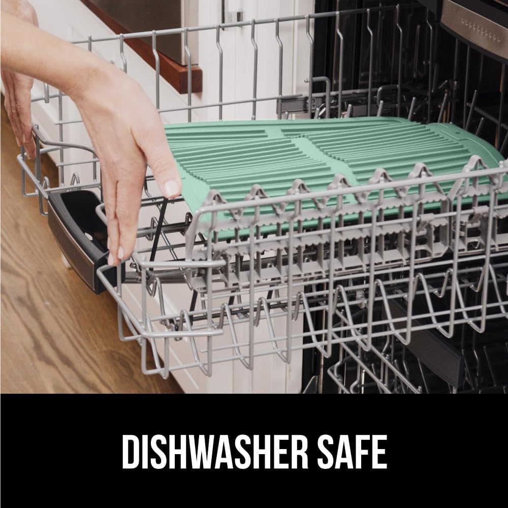 GORILLA GRIP 100% BPA-Free Patented Silicone Dish Drying Mat for Kitchen Counter, Water Catching Ribbed Design, Easy Clean Waterproof Sink Liner, Heat Resistant, Fits Under Rack, 16x12 Inch, Mint