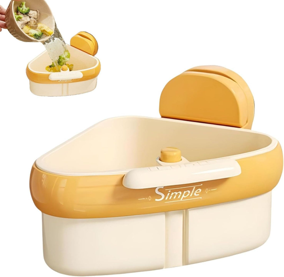 Suction Cup Sink Corner Rack, Curetoaway Corner Sink Strainer, Sink Trash Catcher, Plastic Triangular Baskets Corner Hanging, Rust Resistant, for Kitchen Food Waste (1Pcs Yellow)