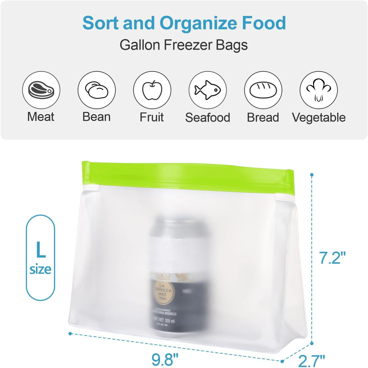 iSPECLE Reusable Freezer Bags - 6 Pack Gallon Freezer Bags BPA-Free with Stand-Up Bottom and Label, Easy to Get Frozen Meat, Vegetables, Fruit, Leakproof Freezer Bags Keep Food Fresh, Green