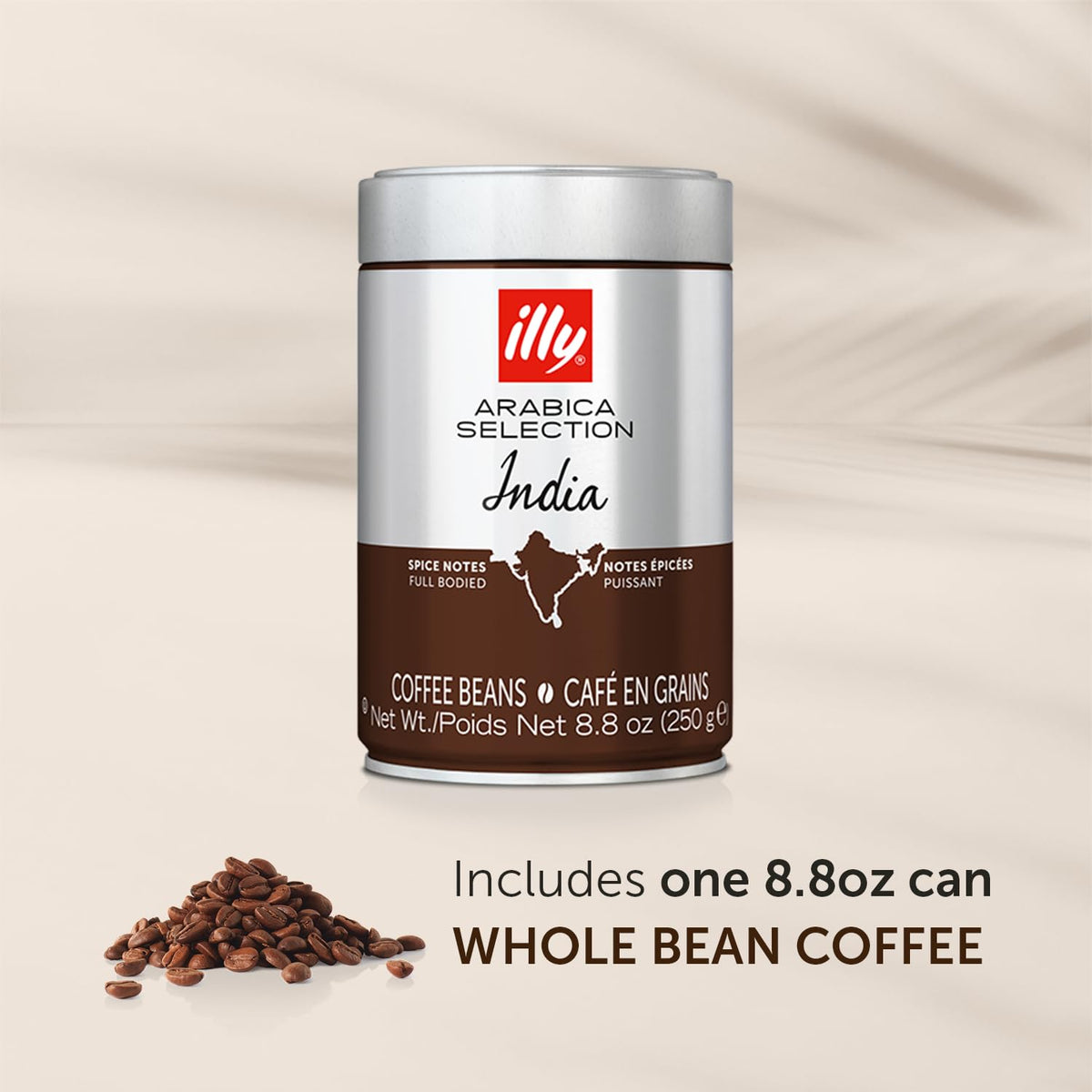 illy Whole Bean Coffee, Arabica Selections, India, Single Origin, 100% Arabica, All-Natural, No Preservatives, 250g (Pack of 1)