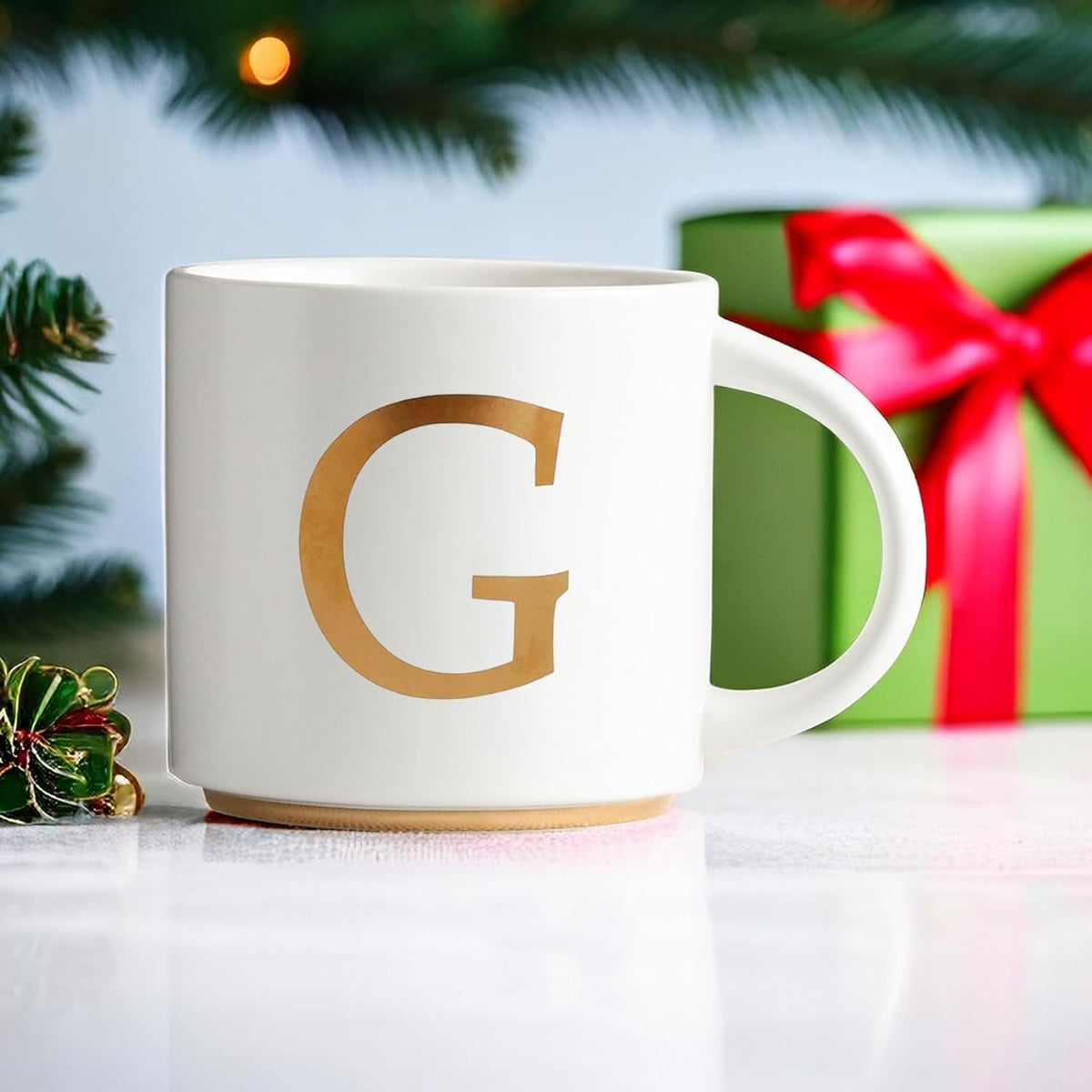 COLLECTIVE HOME - Monogram Ceramic Mugs, 15 oz Golden Initial Coffee Cups, Elegant Alphabet Tea Mugs, Elegant Personalized Mug with Gift Box, Unique Mug with Double Side Capital Letter (G)