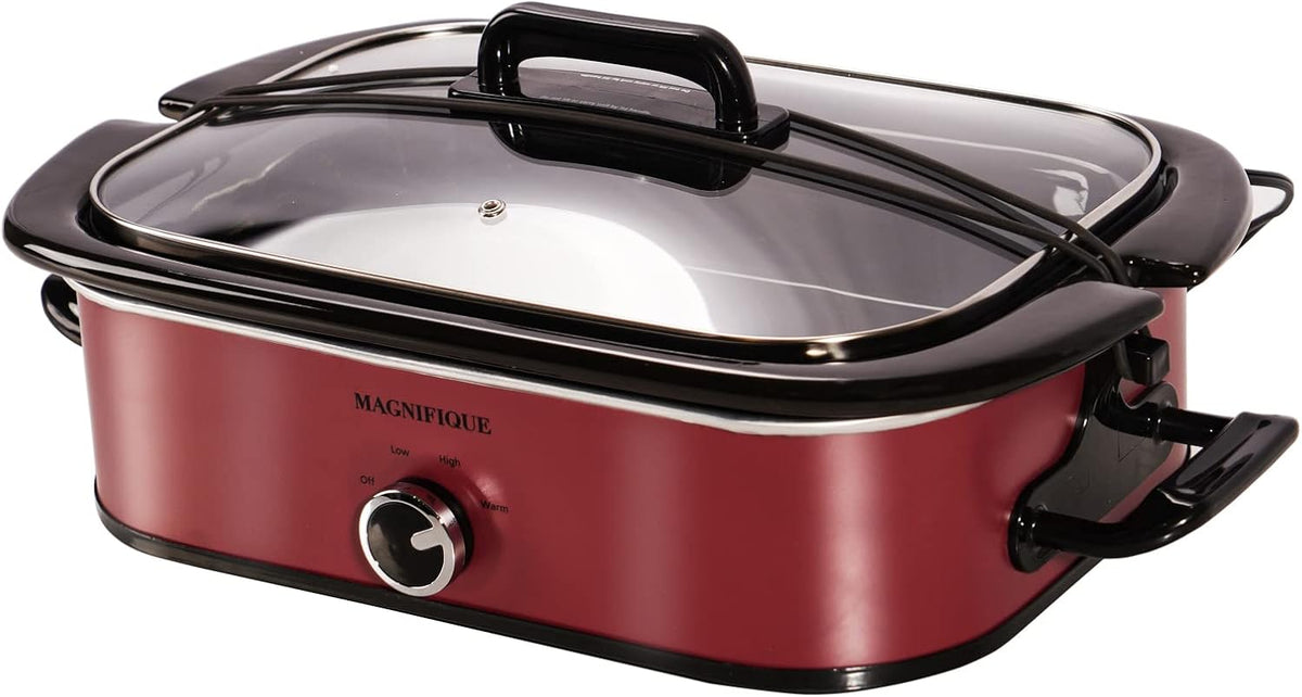 Magnifique 4-Quart Slow Cooker with Casserole Manual Warm Setting - Perfect Kitchen Small Appliance for Family Dinners, Dishwasher Safe Crock, Red