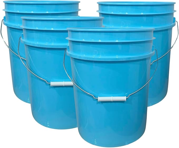 House Naturals 5 Gallon Premium HPDE Plastic Bucket - Made in USA Food Grade Storage Container, BPA Free All Purpose Pail (4, Aqua)