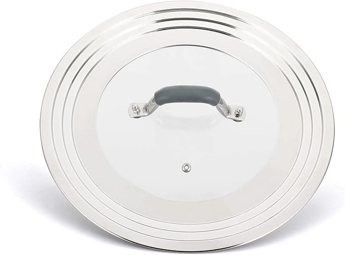 Universal Pans Pots Lid Cover Fit All 8.25 Inch to 12 Inch Pots/Pans/Woks Stainless Steel and Glass Lid with Heat Resistant Knob, Gray
