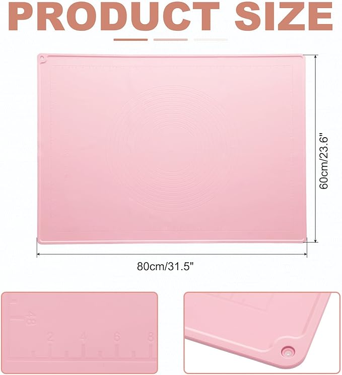 uxcell Silicone Pastry Mat, 31.5" x 23.6" Silicone Baking Mat with Measurements, Non-Stick Dough Rolling Mat for Making Pastry Cookies Bread Pizza Pink