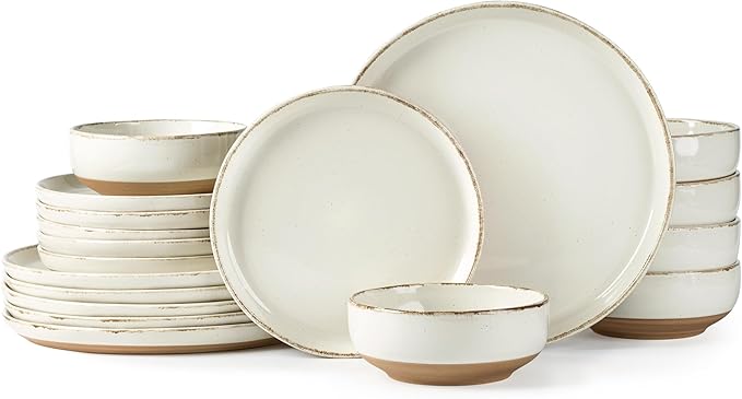 AmorArc 18 Pieces Ceramic Dinnerware Sets for 6, Handpainted Stoneware Plates and Bowls Set with Rustic Terracotta Underside, Scratch Resistant Dishes Set, Dishwasher & Microwave Safe