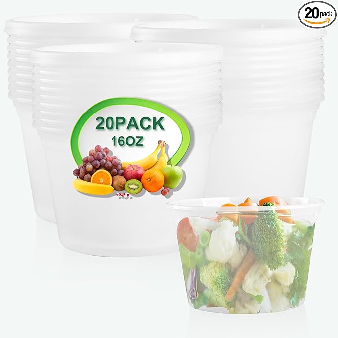Deli Food Containers with Lids 16 oz-20 Pack Meal Prep Containers Food Storage Containers with Lids Stackable, Leakproof, BPA Free, Microwave Dishwasher Freezer Safe for Takeout Meal