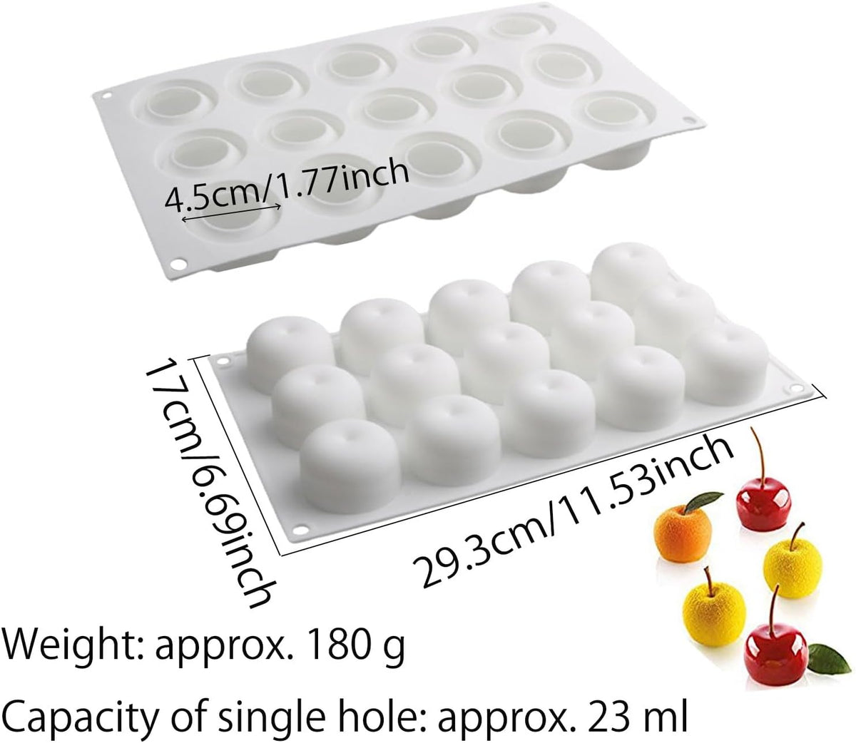 OCPO KITCHEN Apple Silicone Mold for Baking Mousse Cake, Candy, Chocolate, French Fruit Dessert, Pastry, Cupcake, Ice Cream, Pudding, Cake Decoration Mold, 3D Apple Shape (15-Cavity)