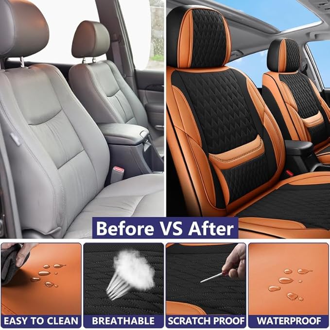Car Seat Covers Full Set Custom Fit for Mercury Grand Marquis 1995-2011 - Premium Faux Leather with Lumbar Support | Breathable, Waterproof, Anti-Slip, Durable (Black&Brown,Full Set)