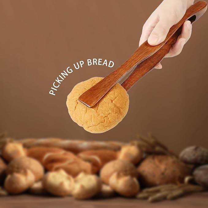 Wooden Tongs Reusable Cooking Tongs for Cooking，Multipurpose Wooden for Fruits, Bread, Pickles, Cheese, Bacon, and Muffins
