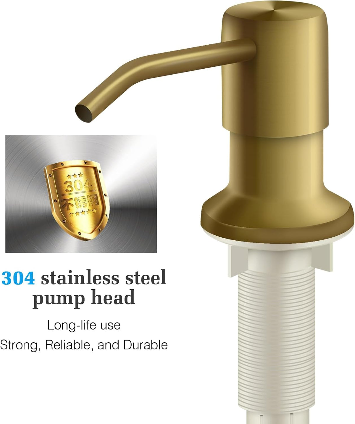 Soap Dispenser for Kitchen Sink and Extension Tube Kit, Stainless Steel Countertop SoapDispenser with 47 Inches Tube Connects Directly to Soap Bottle, Hand and Dish Soap Dispenser Pump （Golden）