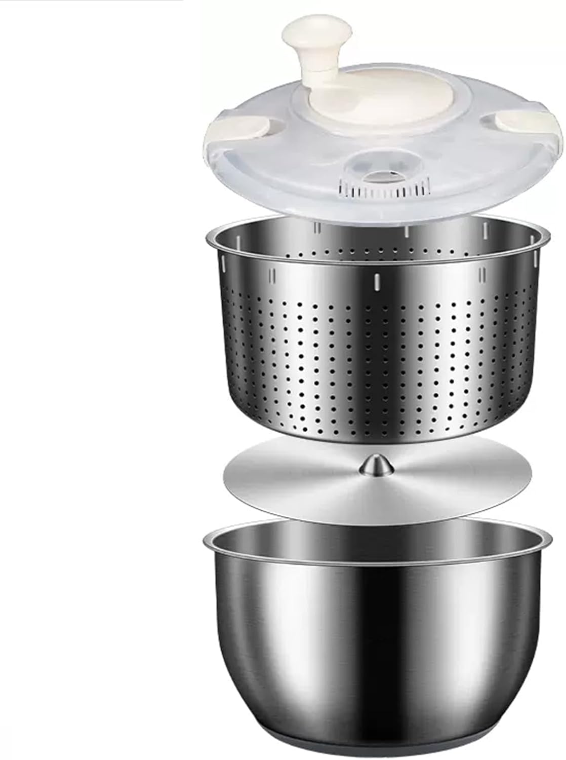 6L Salad Spinner, Stainless Steel Large Vegetable Washer, PP Lid, for Fruit Washer， Pasta and Fries Spinner
