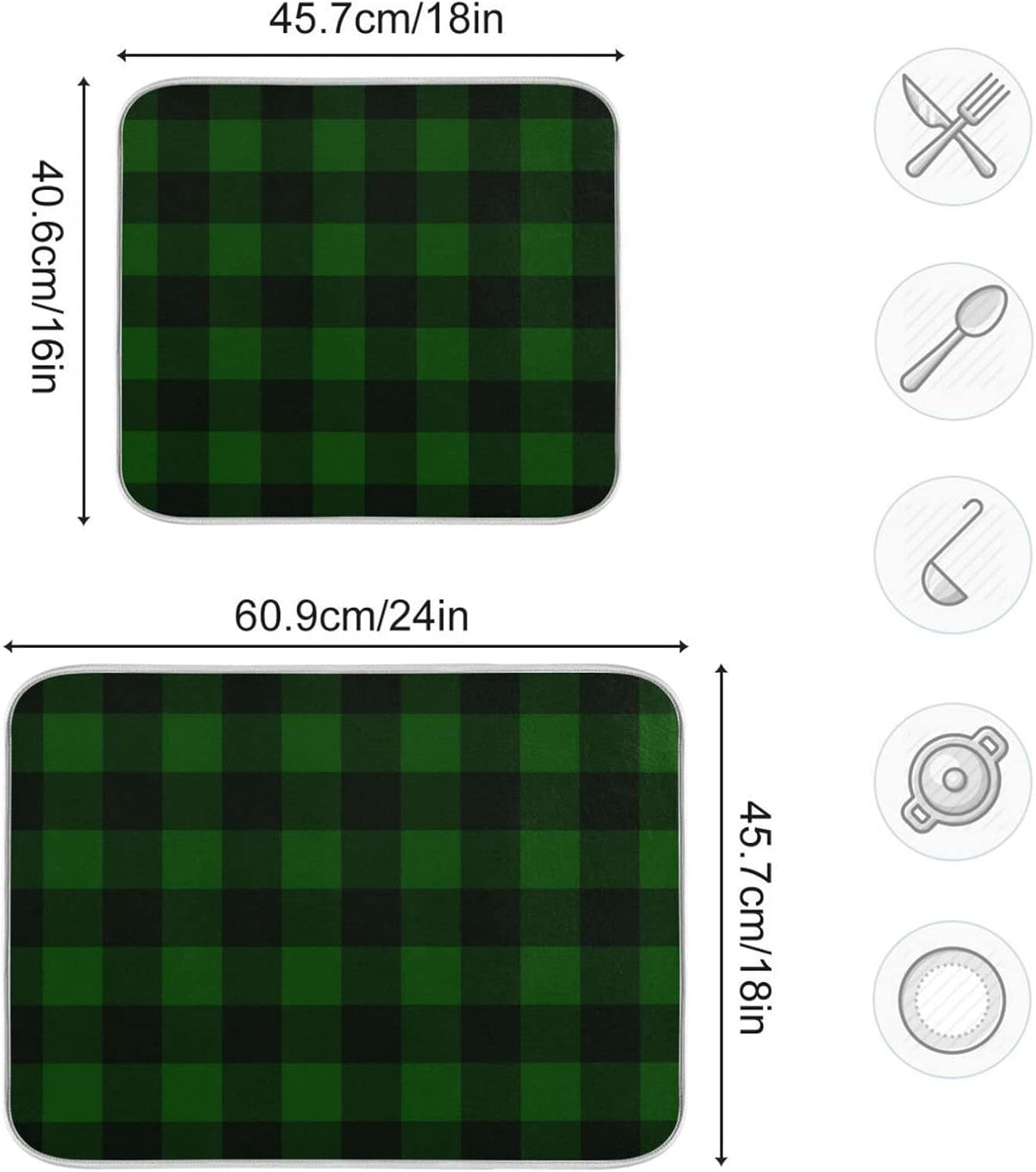 Senya Super Absorbent Dish Drying Mat, Microfiber Fast-Drying Dish Mat, 16/in x 18/in, Kitchen Dish Drying Pad Vintage Hunter Green Plaid