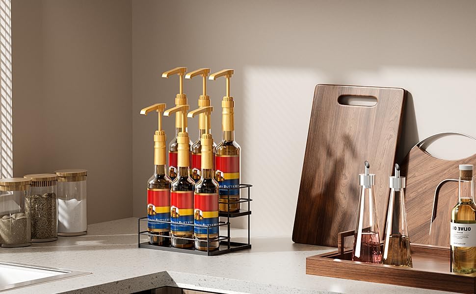 6 Bottle Capacity Coffee Syrup Organizer 2 Tier Coffee Syrup Stand Shelf for Coffee Bar Kitchen Small Wine Rack for Bar Family Storage for Syrup Wine Dressing