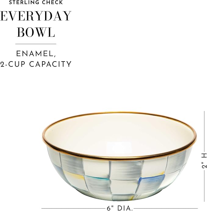 MACKENZIE-CHILDS Enamel Everyday Bowl, Serving Bowl for Entertaining, Extra-Small, Gray-and-White Sterling Check, Set of 1
