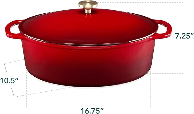 Best Choice Products Oval 7.5 Quart Enamel Cast-Iron Dutch Oven, Heavy-Duty Pre-Seasoned for Baking, Cooking w/Side Handles – Red