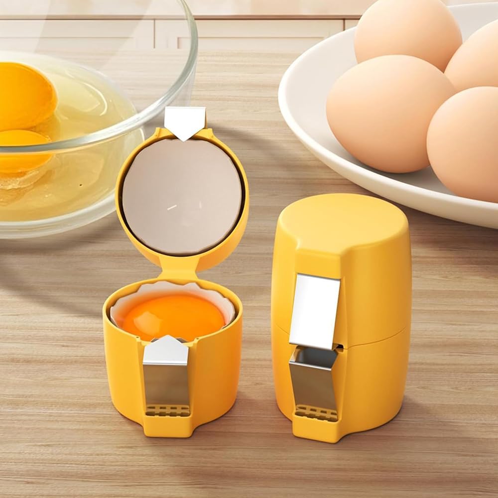 Egg Shell Opener Remover, Eggs Peeler Separator for Boiled and Raw Eggs, Stainless Steel Eggshell Cutter Kitchen Tools for Cooking and Breakfast Prep (Yellow, 2 Pcs)