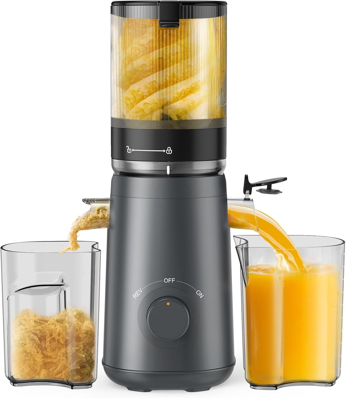 Juicer Machines, TUUMIIST Cold Press Juicer with 5.3" Extra Large Feed Chute Fit Whole Fruits & Vegetables Easy to Clean, High Juice Yield, BPA Free (Gun Grey)