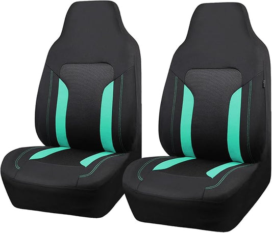 CAR PASS Bucket Car Seat Cover, Breathable 3D Air Mesh-100% Sporty Fabric Front Seats, Airbag Compatible, Universal Fit Automotive SUV Truck Sedan Vans Women, High Back Two Front 2 Piece, Black Mint