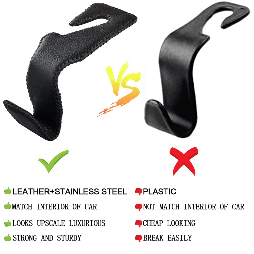 2 Pack Car Headrest Hooks, Microfiber Leather & Alloy Purse Hook Holds 45lb