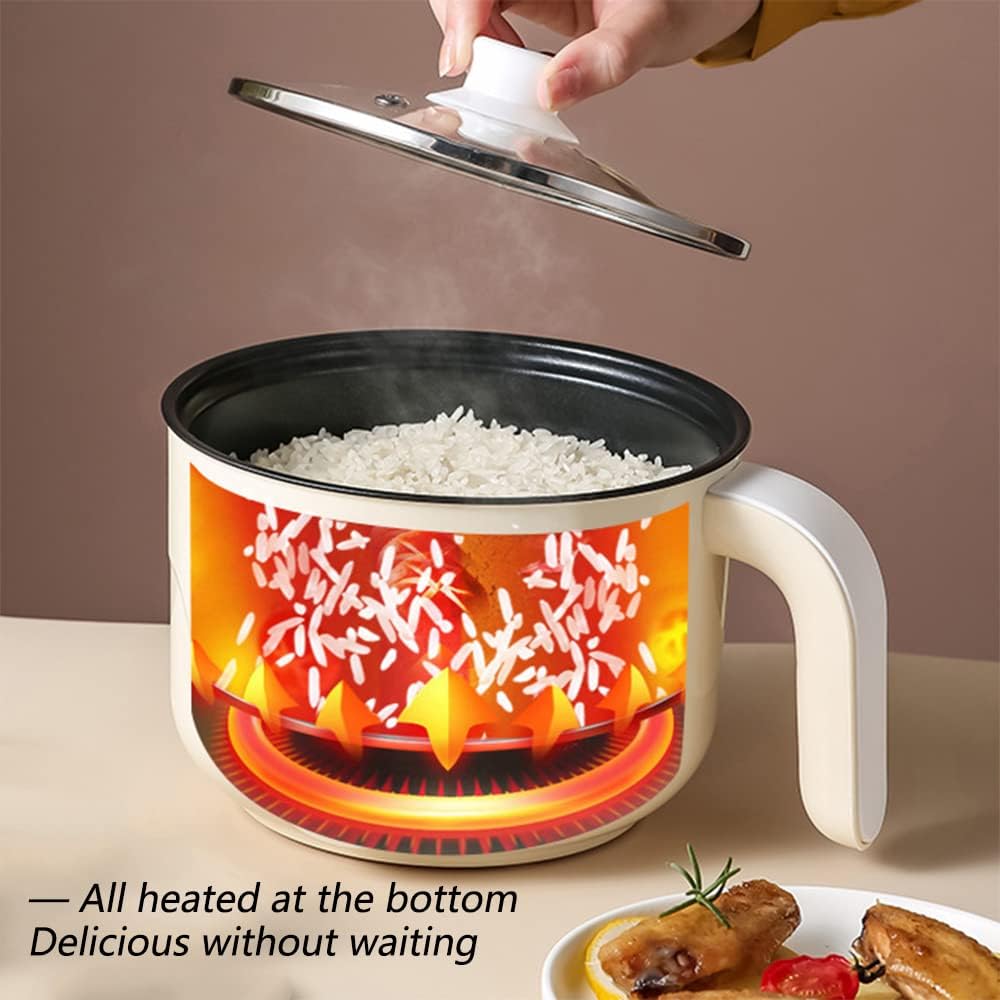 Drizzle Electric Cooker 1.7L - Mini Skillet Non-Stick Coating - Stir Fry Food Maker 110V Portable Cookerware Dorm Cooking - for Personal Ramen Boiling Steak Egg Oatmeal Soup Shabu Shabu Pot Simmer Pot