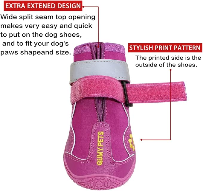 QUMY Dog Shoes for Large Dogs, Medium Dog Boots & Paw Protectors for Winter Snowy Day, Summer Hot Pavement, Waterproof in Rainy Weather, Outdoor Walking, Indoor Hardfloors Anti Slip Sole Purple Size 3