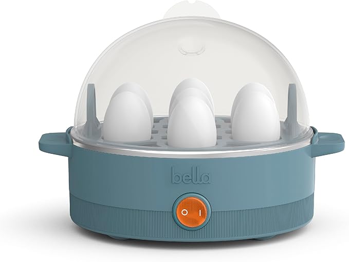 bella Electric Egg Cooker, 7 Eggs Capacity Tray, Single Stack, for Poached, Scrambled, Hard, Medium & Soft Boiled Eggs, Omelets and Steamed Dumplings, Auto Shutoff, 360 Watt, Surf