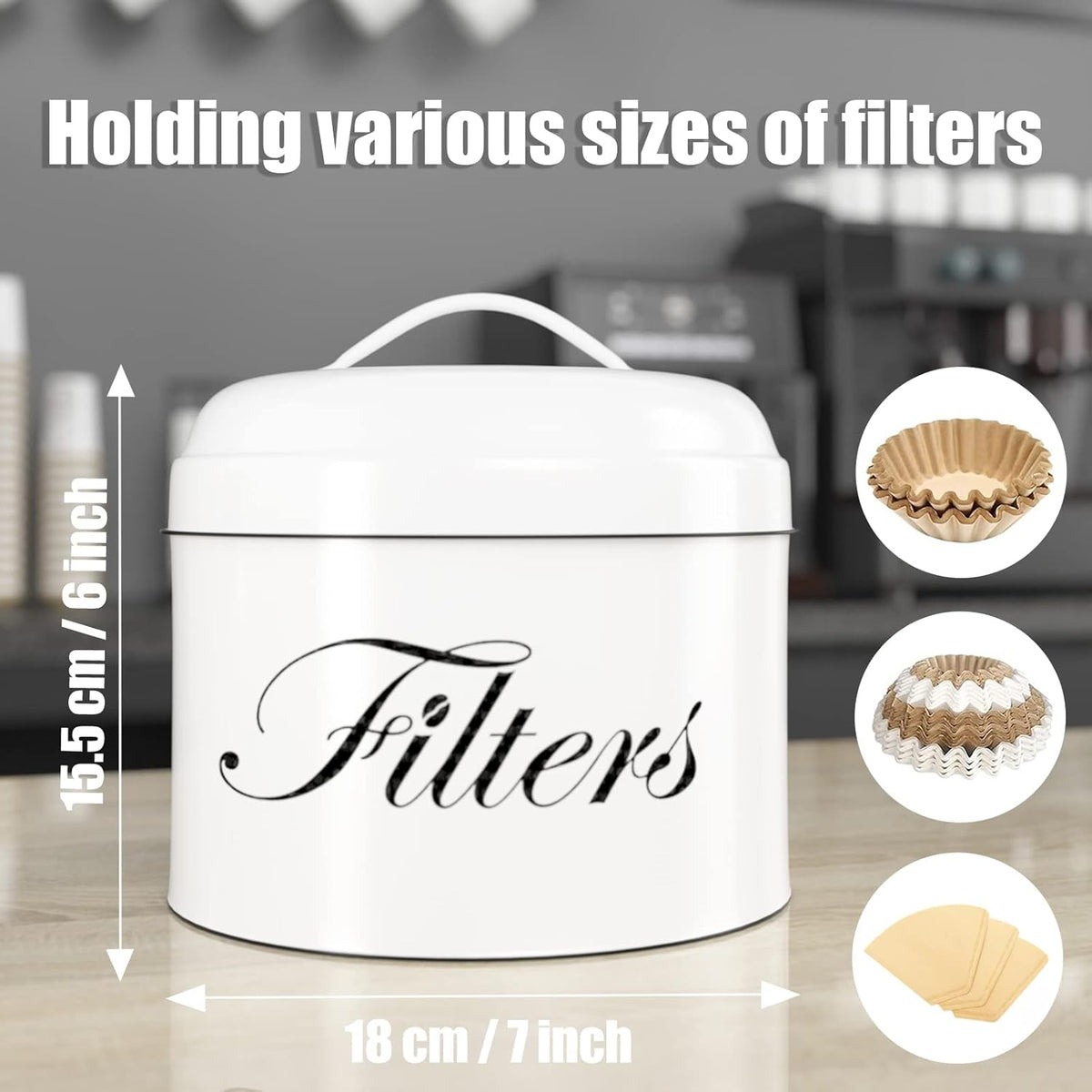 Coffee Filter Holder, Basket Storage Container for Counter, Black Small Bar Accessories for Coffee Bar Station(White)