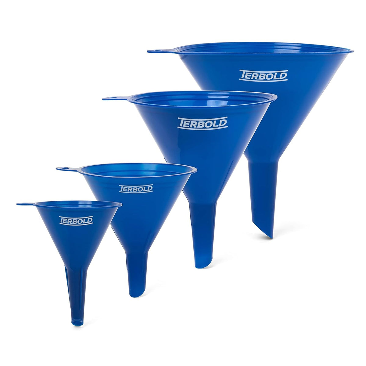 4pc Funnel Nesting Set in BPA Free Plastic for Kitchen Cooking, Car Oil, Home, or Lab Use (Blue)