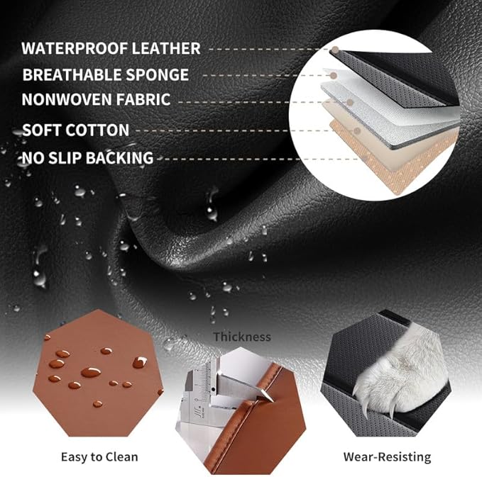 Car Seat Covers Full Set Custom Fit for Buick Lacrosse 2004-2019-Luxury Leather with Lumbar Support, Breathable, Waterproof, Anti-Slip, Durable, Easy to Install (BlackBrown,Full Set)