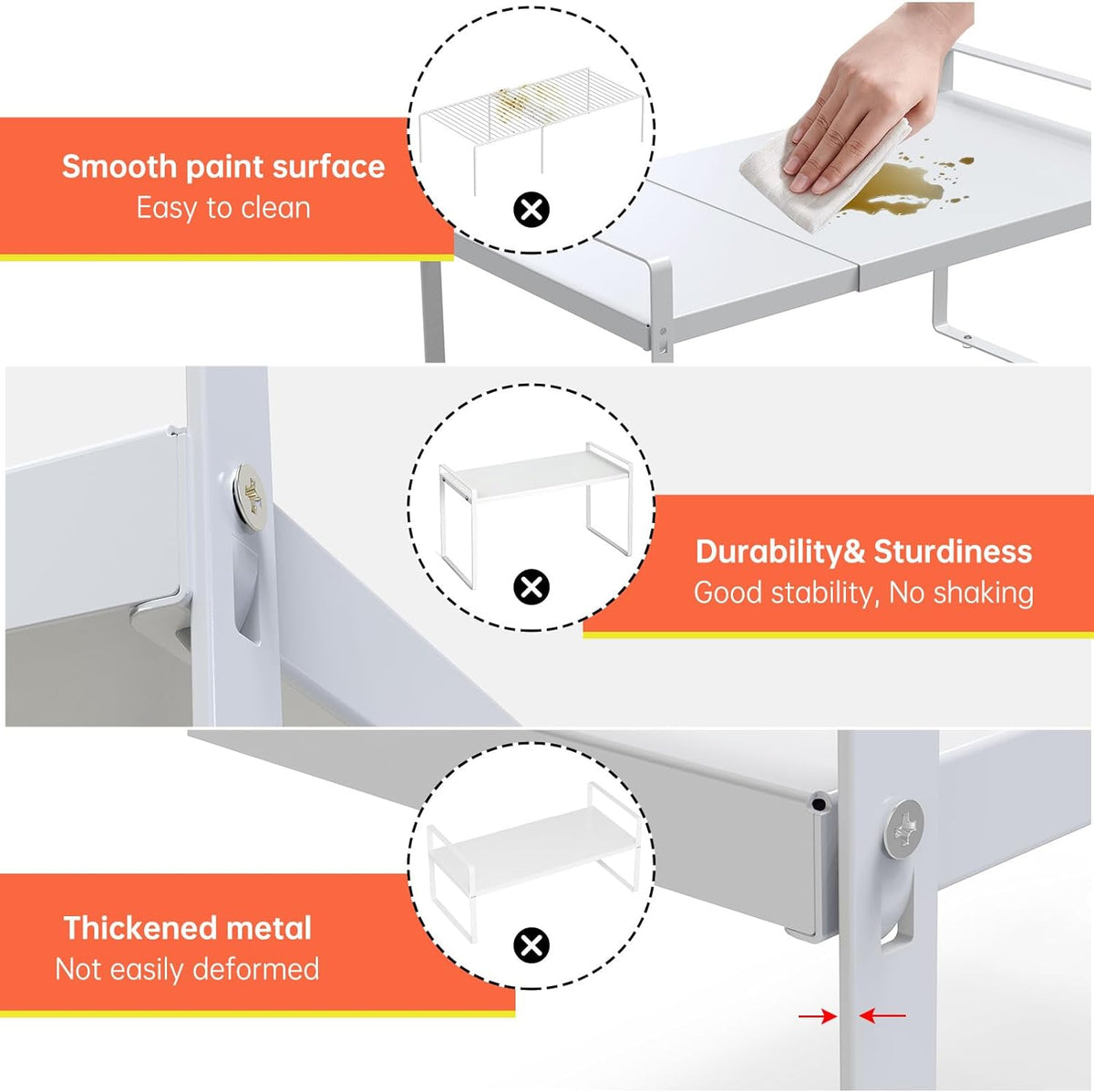 Expandable Cabinet Shelf Organizer Rack 9 inch, Pantry Organizer Lengthen from 14” to 25” ， Large Kitchen Cabinet Storage Shelf Rack， Storage Organizer white，Spice Rack Expandable Shelves,